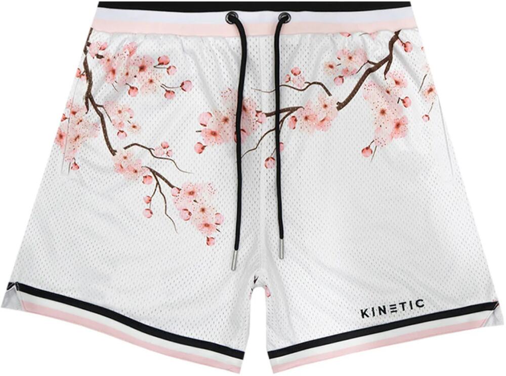 Kinetic Kings Cherry Blossom Active Shorts 5" Pockets Drawstring White Pink M